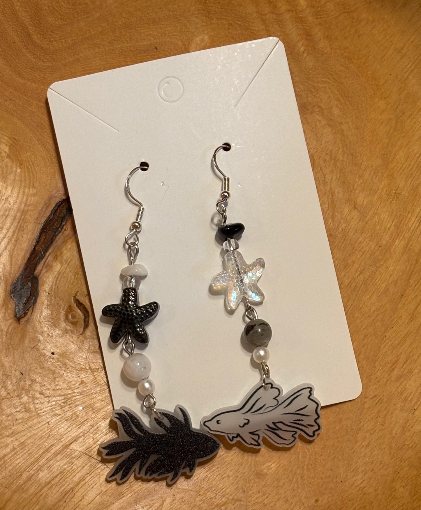 Black and white fish earrings